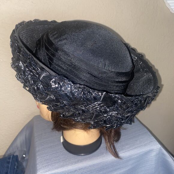 VINTAGE 50s/60s era Ladies HAT Black Mesh Ribbon UNION LABEL - Picture 3 of 10